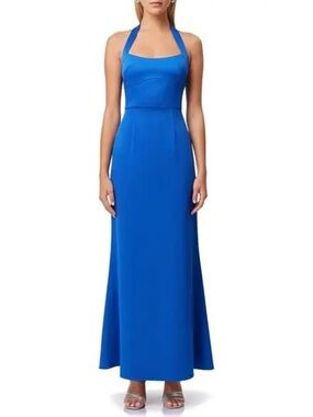 ELLIATT Chiara Satin Halter Gown in Cobalt XS